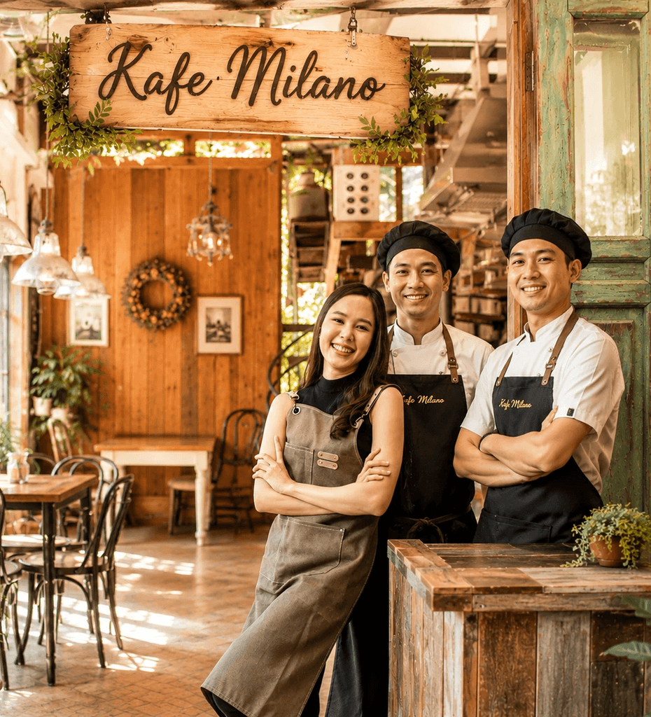 A couple of men standing next to each other in a kitchen